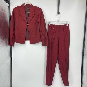 Batiste Paris French Designer Blazer pants suit Set, 38 FR, XS red linen blend